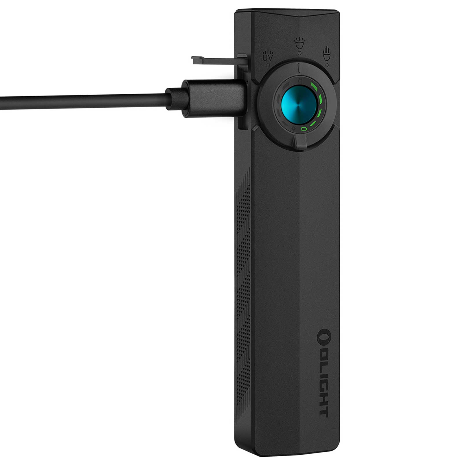 Olight ArkPro EDC-Taschenlampe - Ansicht seite USBC Anschluss mit Kabel