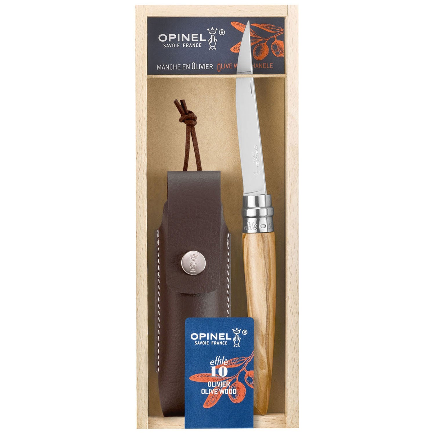 Opinel No. 10 EFFILE – Taschenmesser mit Olivenholzgriff und Etui im Geschenkset