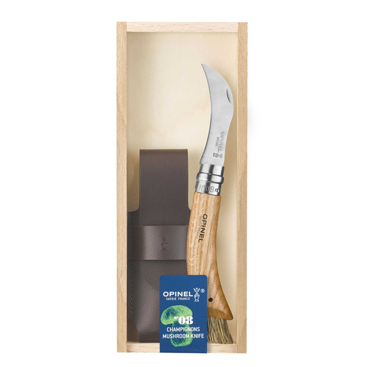 Opinel No. 08 Pilzmesser – Spezialmesser mit Pilzbürste, Etui & Holzbox