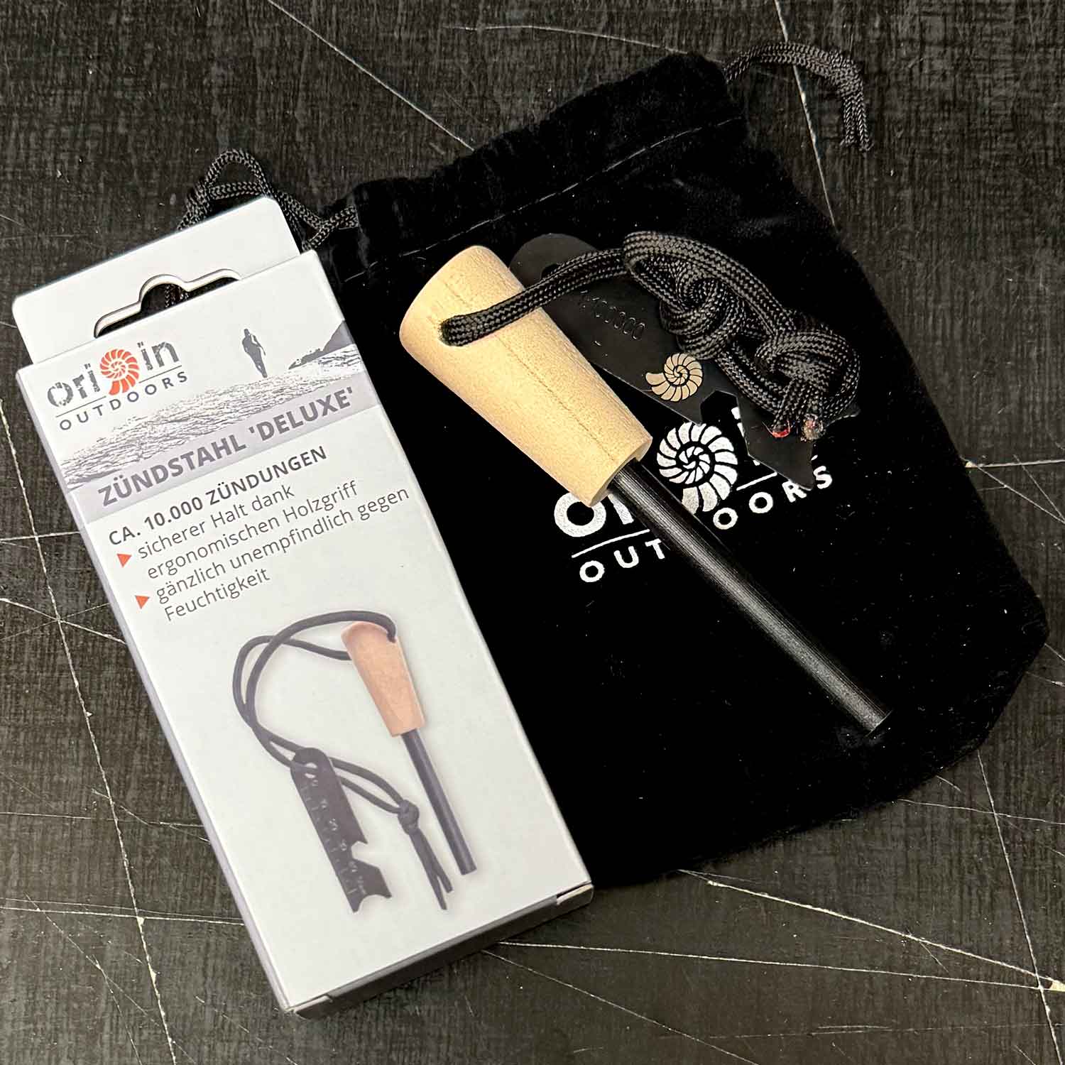 Origin Outdoors Deluxe Feuerstahl – Feuerstarter-Set mit 4 Funktionen – Detailansicht