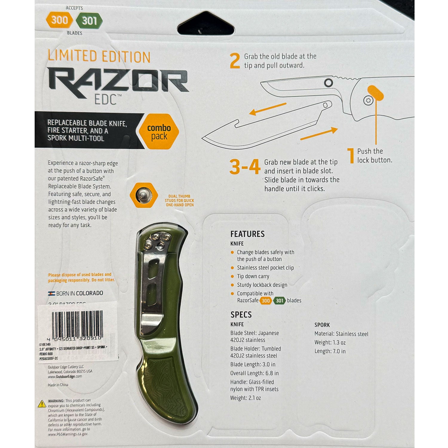 Outdoor Edge 3.0" Razor EDC Lite Combo Pack - Outdoor Set - Blister Rückseite