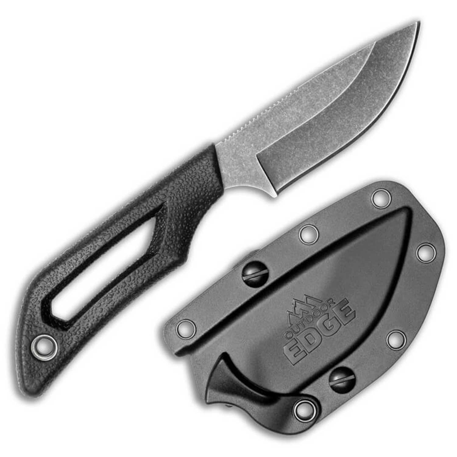 Outdoor Edge Pivot Drop-Point Black – Outdoormesser mit Kunststoffscheide