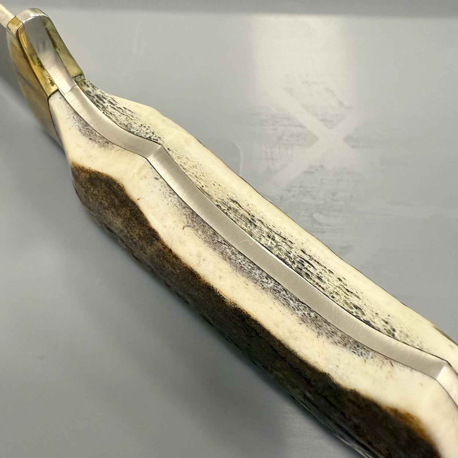 Puma SGB Coyote Stag - Outdoor Messer mit Hirschhorn Griffschalen & handgenähter Lederscheide – Detailansicht