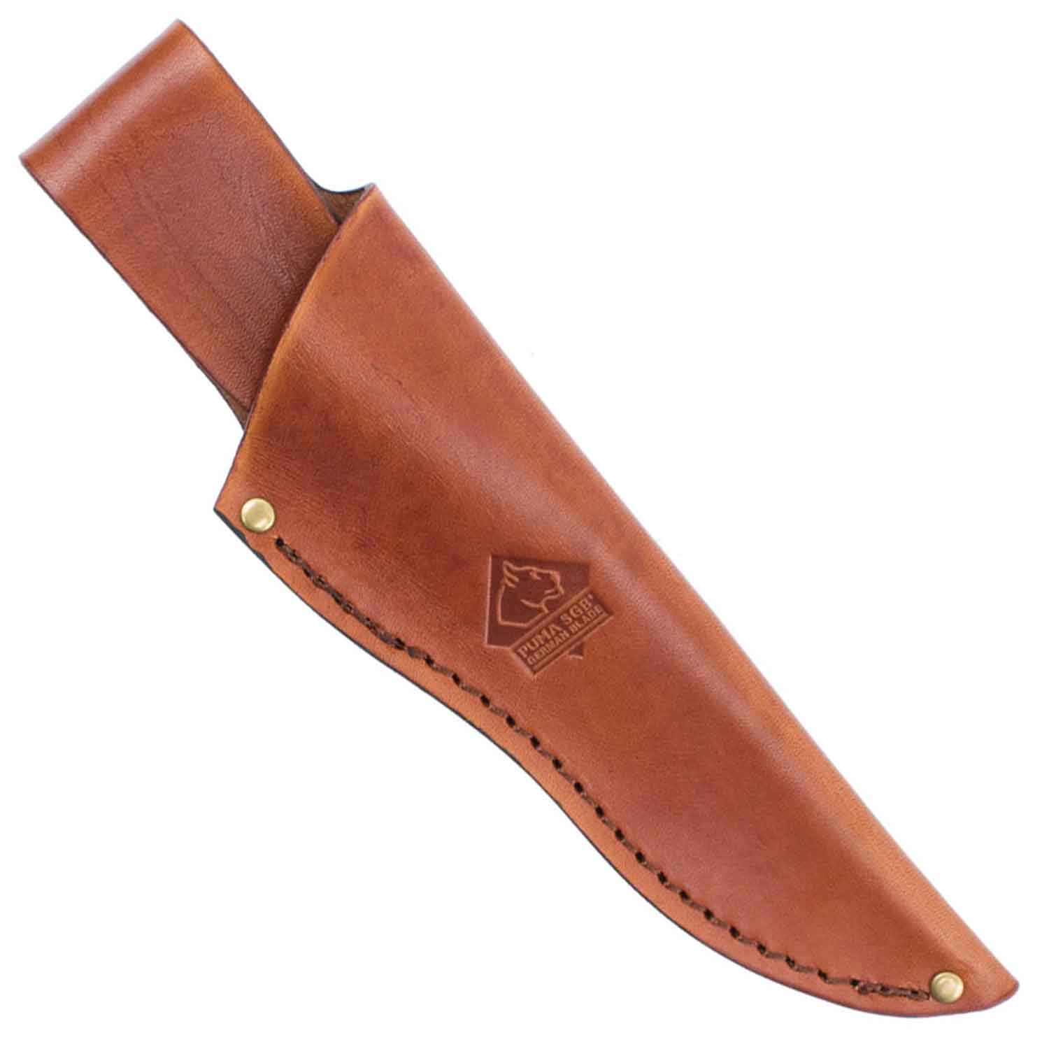 Puma SGB Coyote Stag - Outdoor Messer mit Hirschhorn Griffschalen & handgenähter Lederscheide – Detailansicht