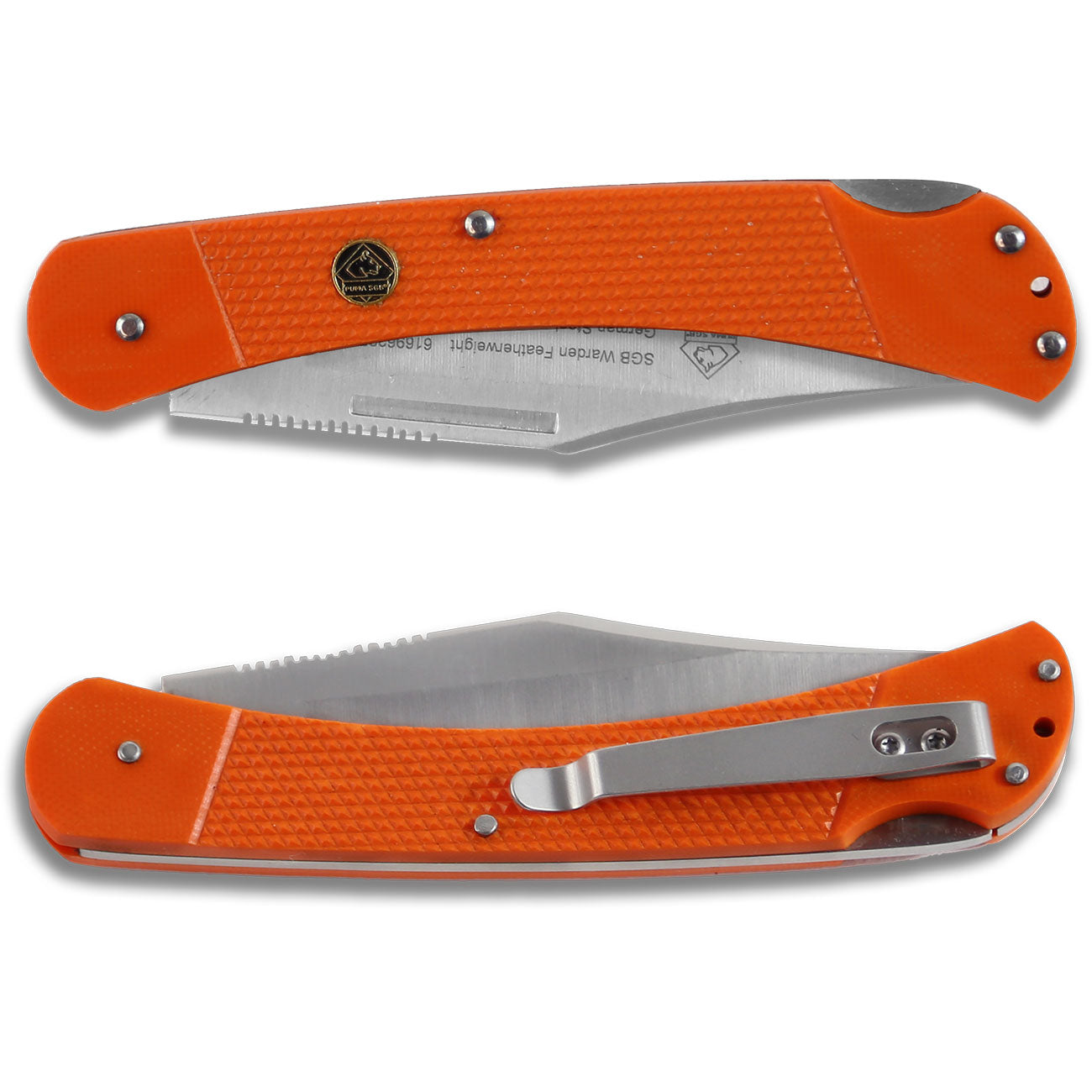 Puma SGB Warden Featherweight Blaze Orange G10 Taschenmesser mit Tip Up Clip – Detailansicht