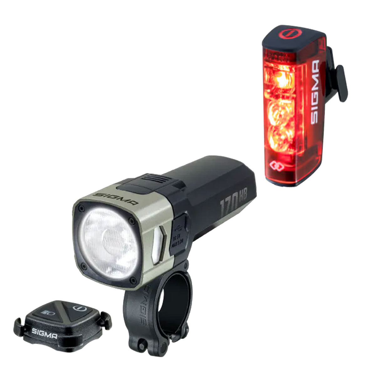 Sigma Fahrrad Beleuchtungsset Aura 170 HB Frontlicht & Hiro 50 Link Rücklicht