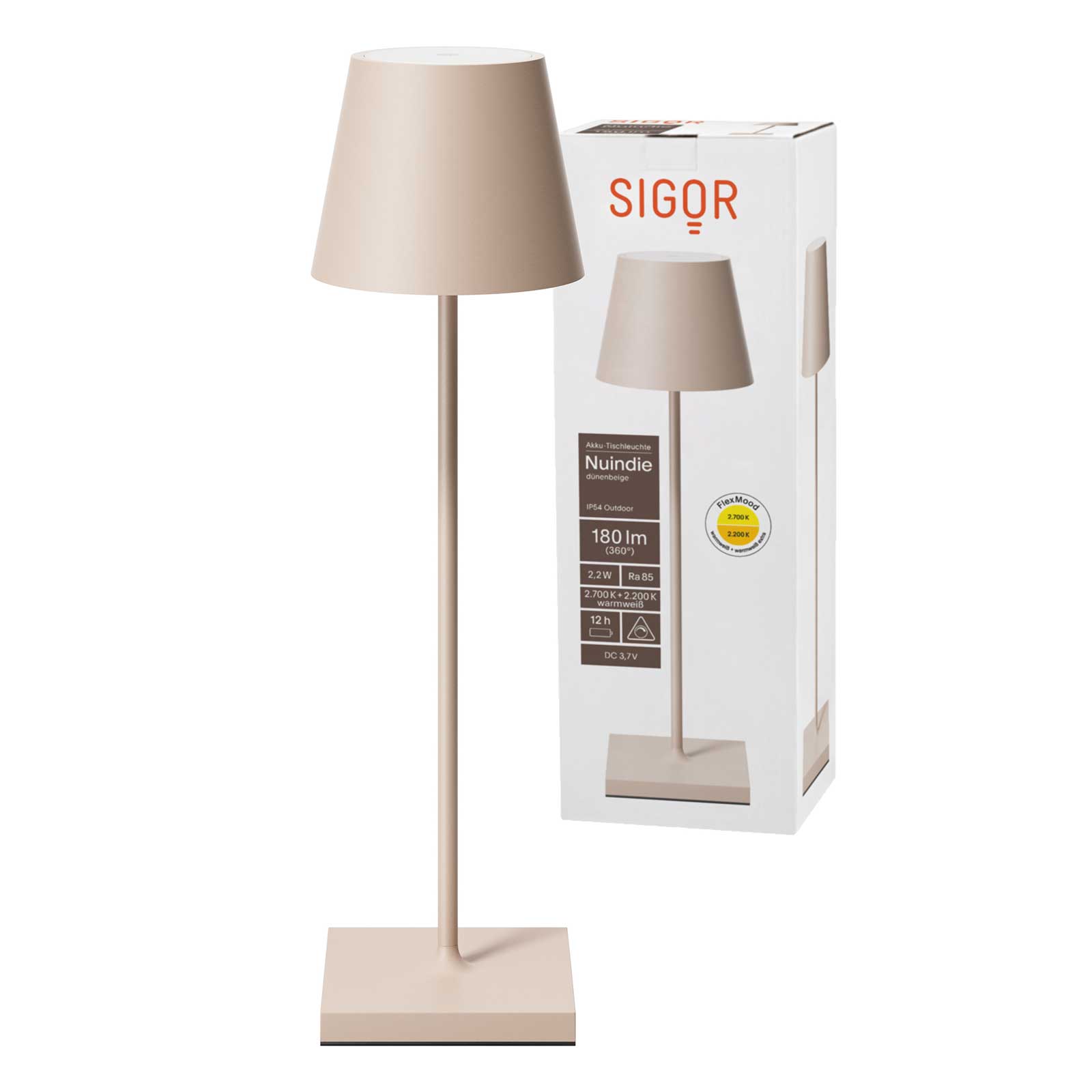 Sigor Nuindie Outdoor Akku-Tischleuchte, USB-C, 38cm hoch