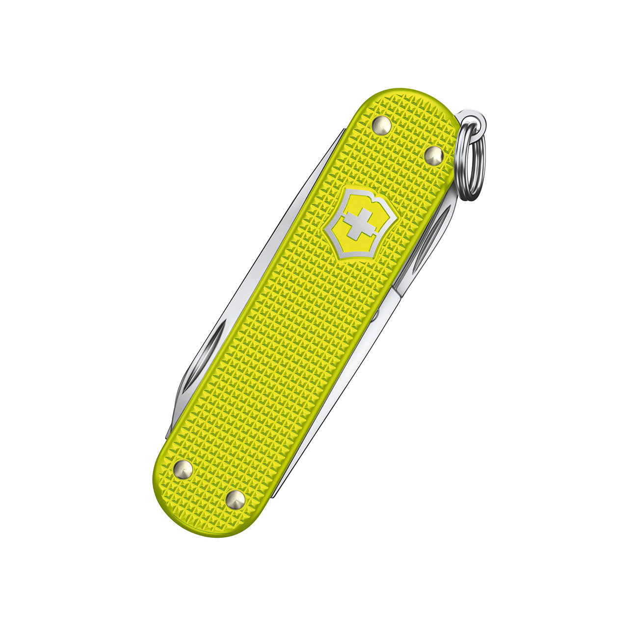 Victorinox Classic SD Alox Limited Edition 2023 Electric Yellow – Griffmaterial und Details, geschlossenes Messer