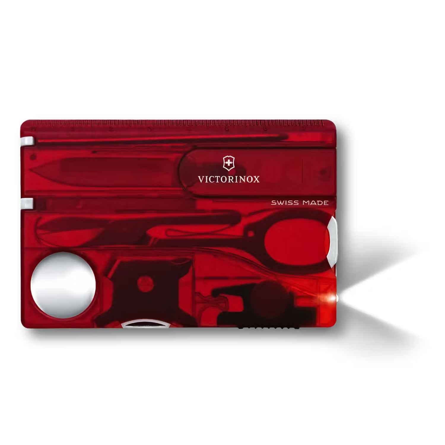 Victorinox SwissCard Lite Rot – Ultraflaches 13-in-1 Multitool mit LED 0.7300.T – Detailansicht